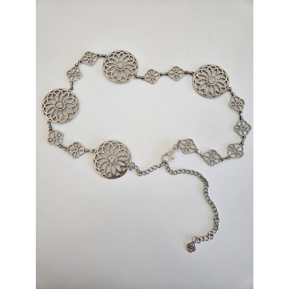 Medallion Chain Belt Western Silver Adkustable Floral Flower Y2K Retro Cowgirl